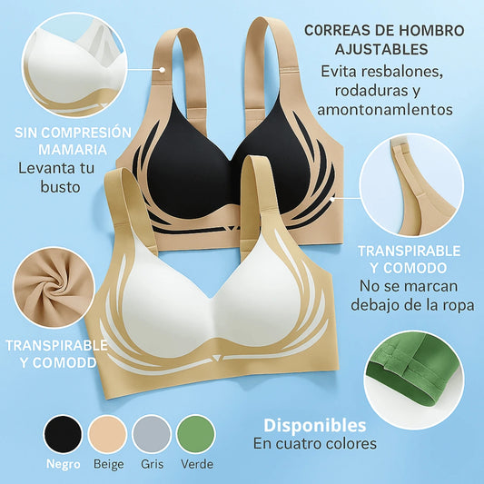 Sujetador sin aros ajustable de cuatro filas de color liso