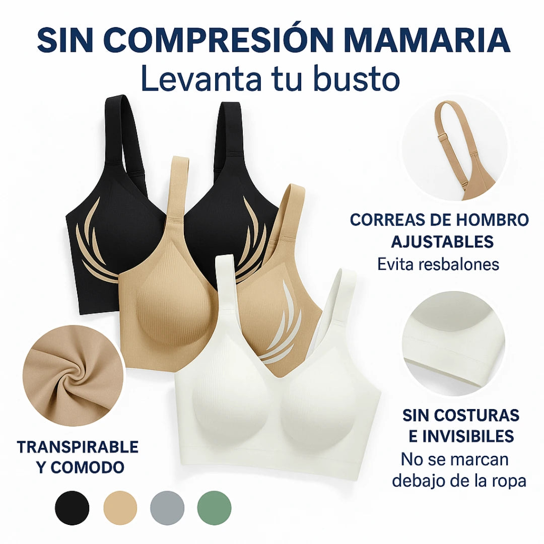 Sujetador sin aros ajustable de cuatro filas de color liso