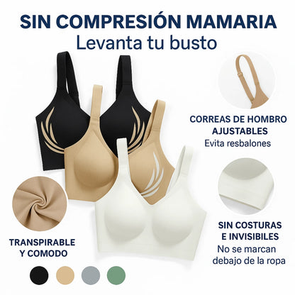 Sujetador sin aros ajustable de cuatro filas de color liso