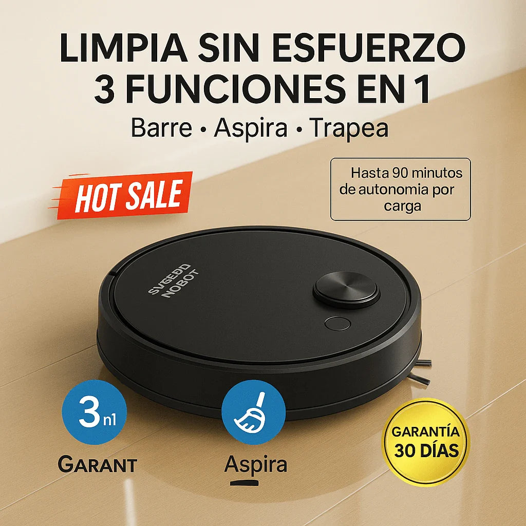 Robot de Limpieza Inteligente 3 en 1 (Barre, Aspira y Trapea)